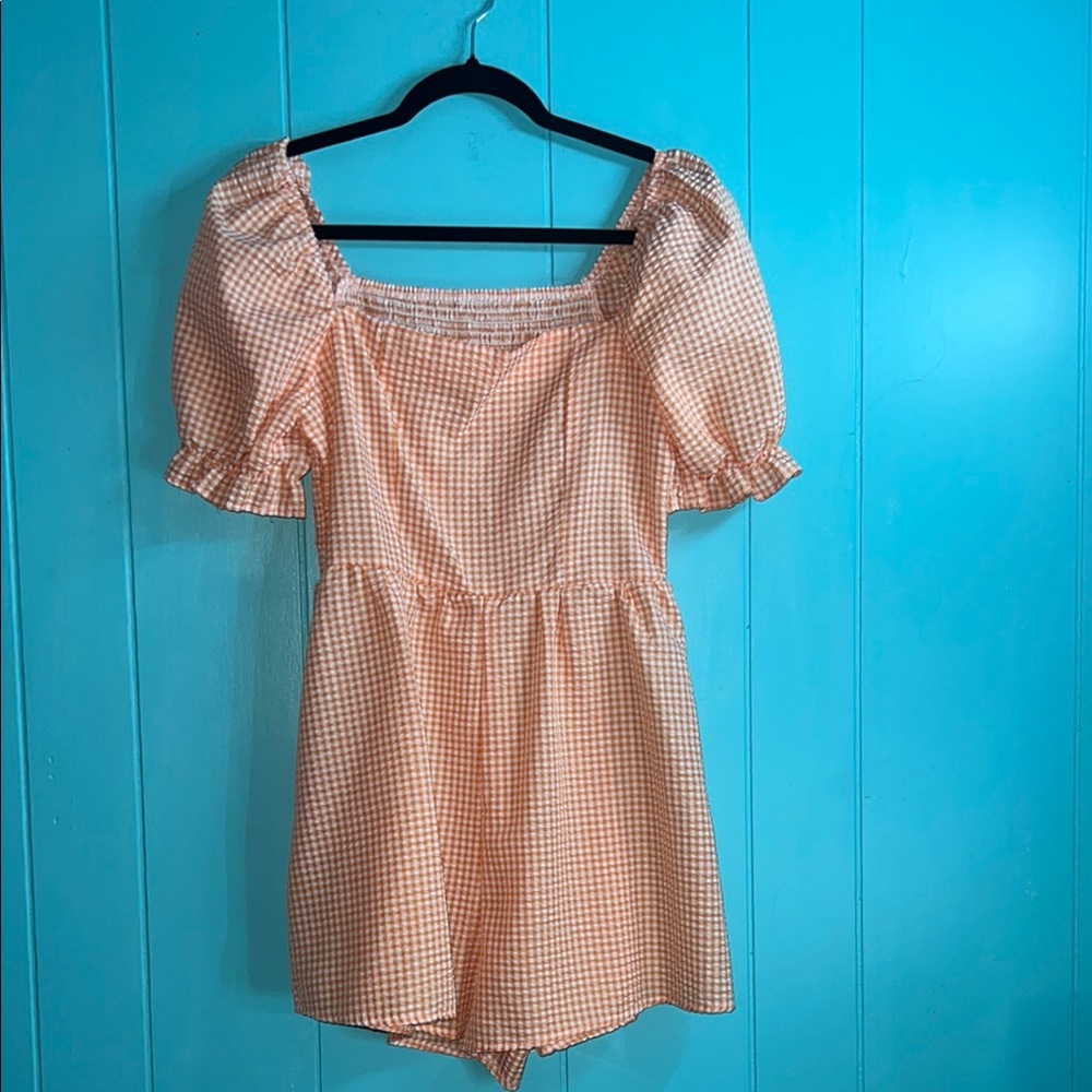 Orange Gingham Puff Sleeve Dress